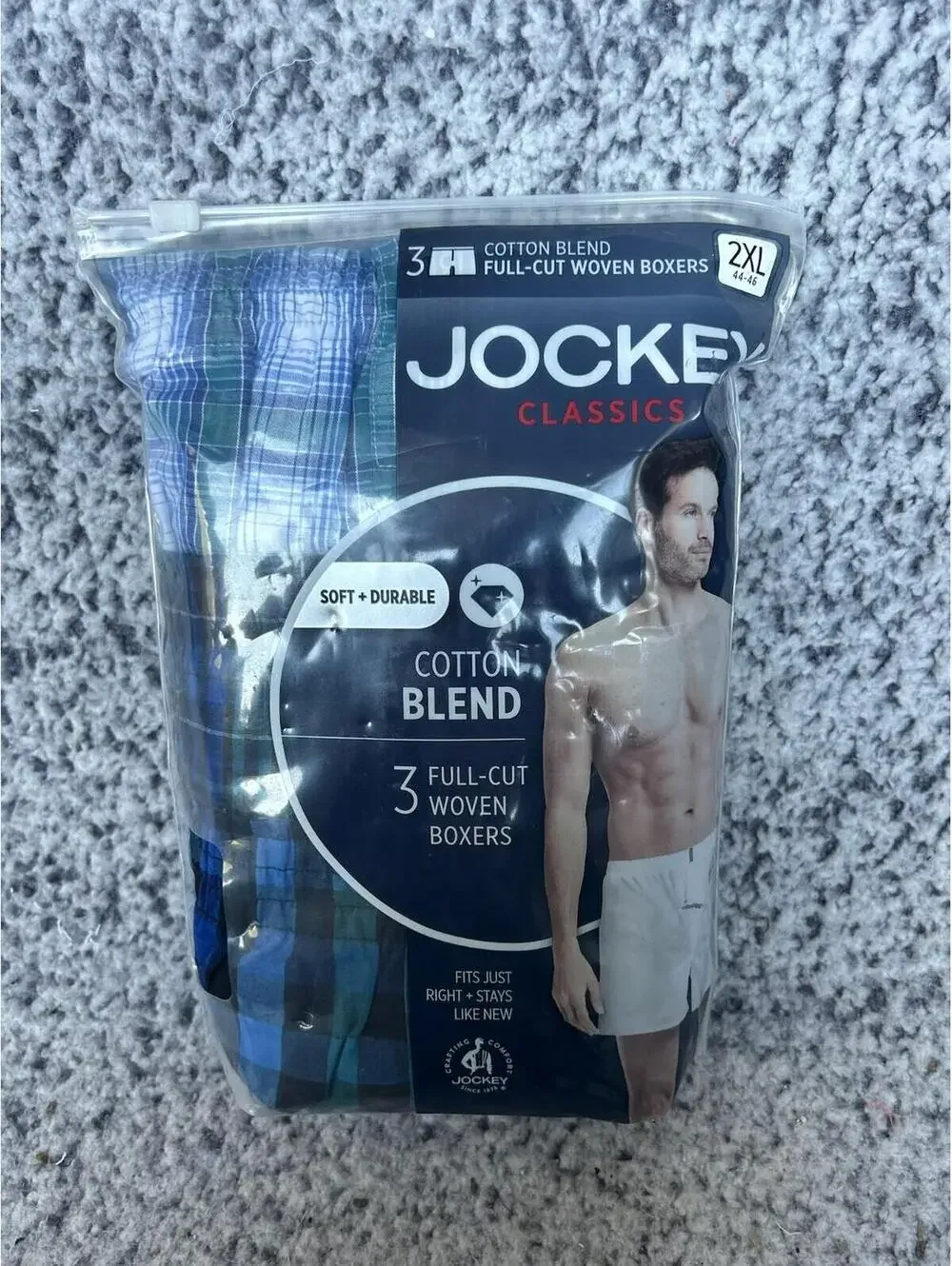 Jockey Classics Woven Boxers 3 Pack Cotton Blend Full Cut XXL 44-46 NIP
